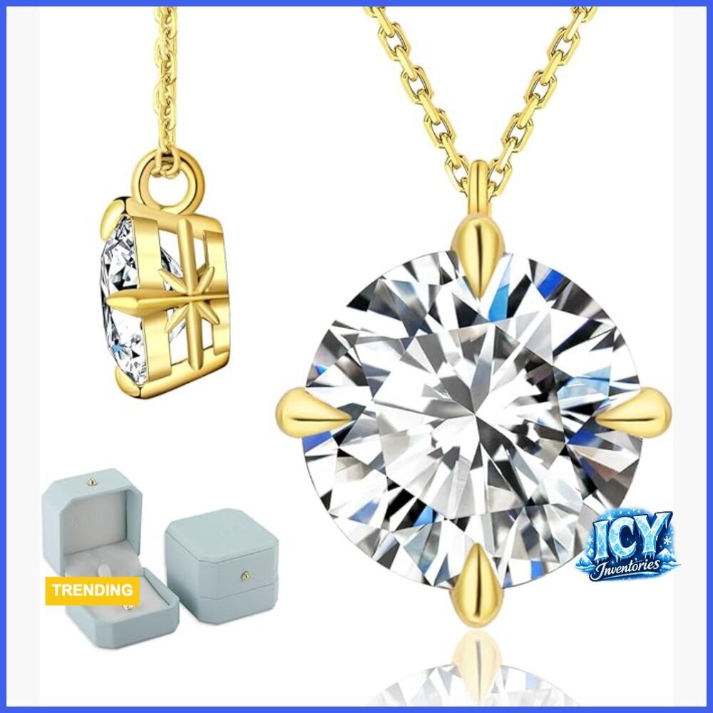Moissanite Pendant Necklace, 14K White Gold Plated S925 Sterling Silver Chain